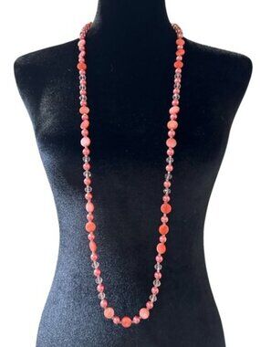 Charming Charlie Necklace Dangle Earring Set Coral Pink Beaded Strand Womens